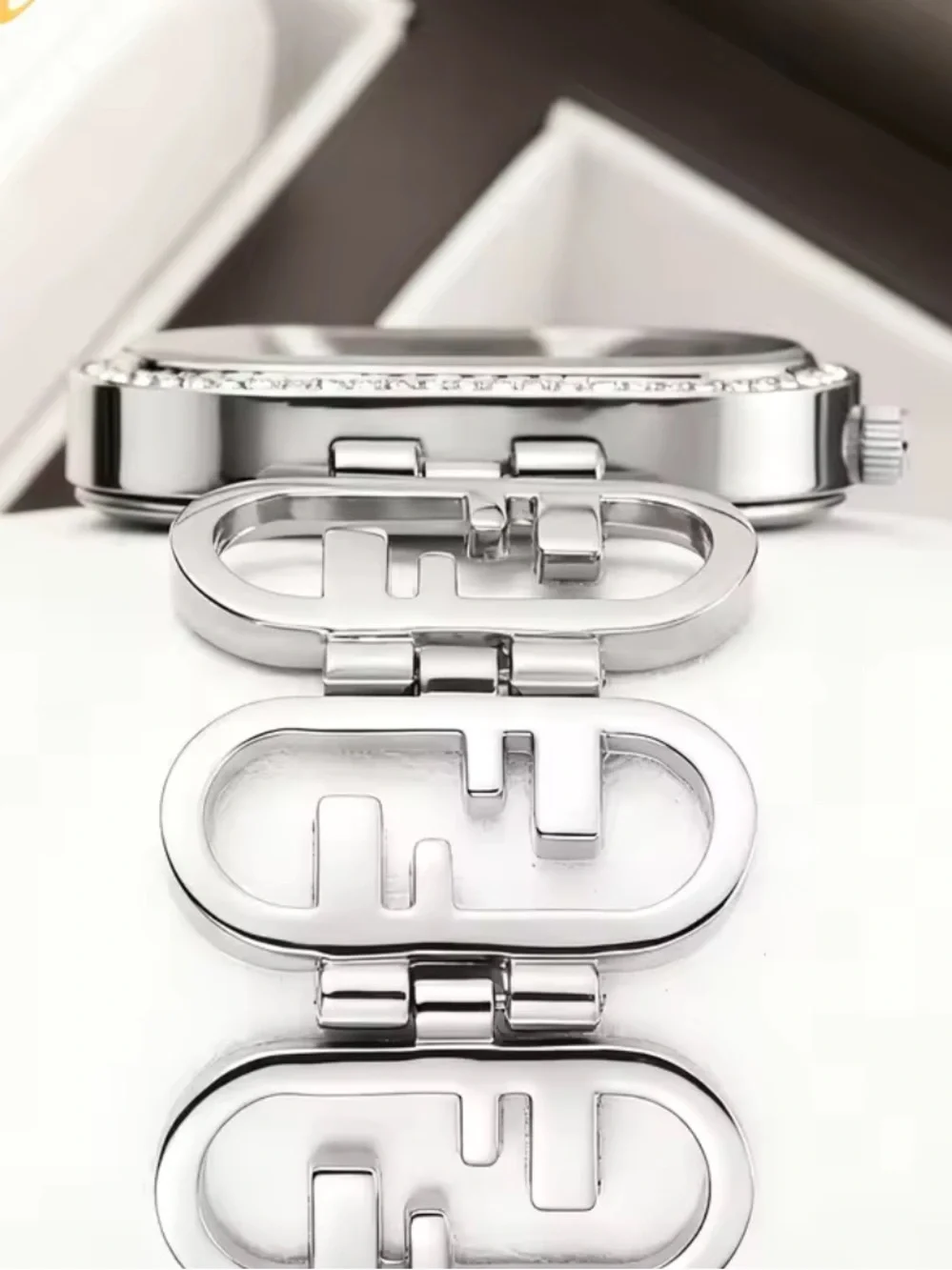 Silver Oval Crystal Bracelet Watch | Elegant Rhinestone Dress Watch for Women